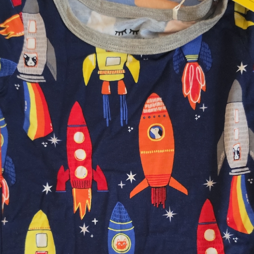Little Sleepies Navy Rocket Print Footed Pajamas - Picture 4 of 4